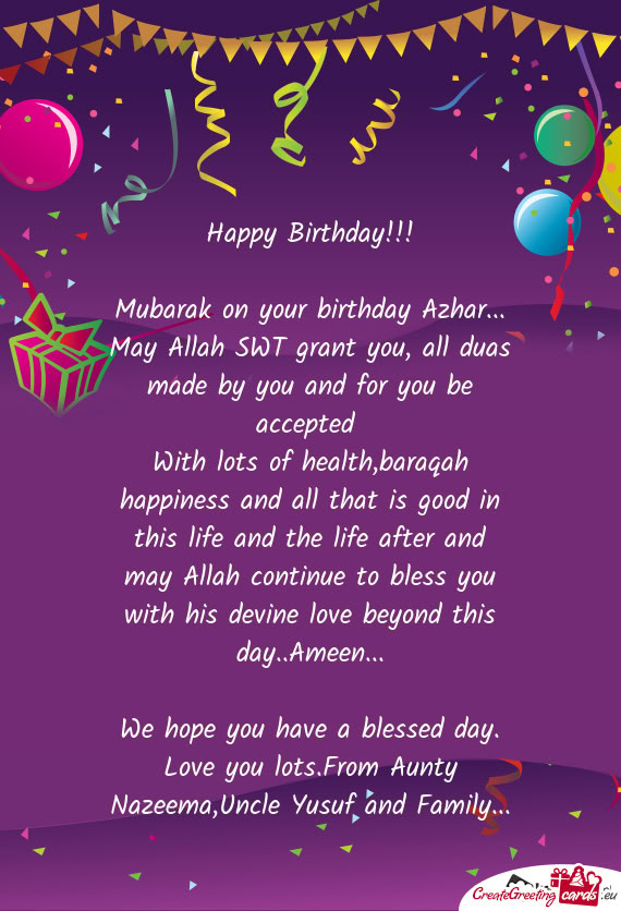 Mubarak on your birthday Azhar