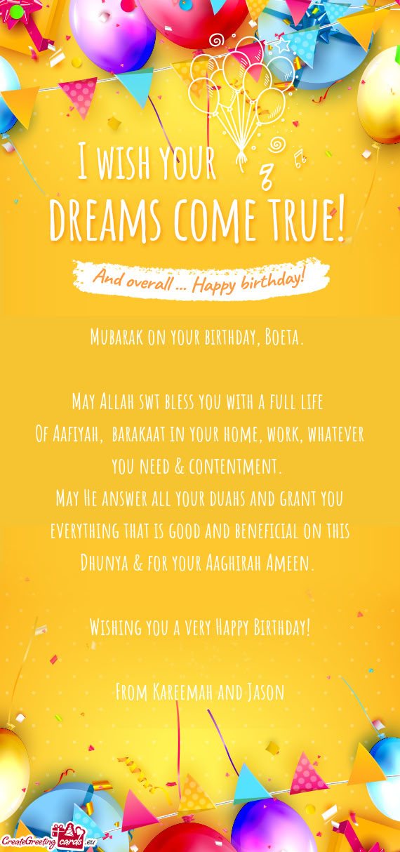 Mubarak on your birthday, Boeta