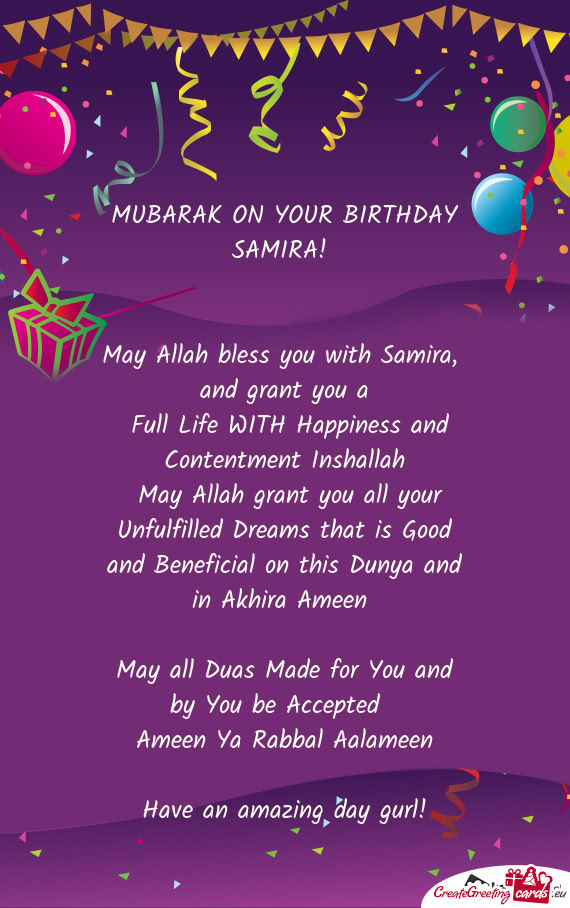 MUBARAK ON YOUR BIRTHDAY SAMIRA