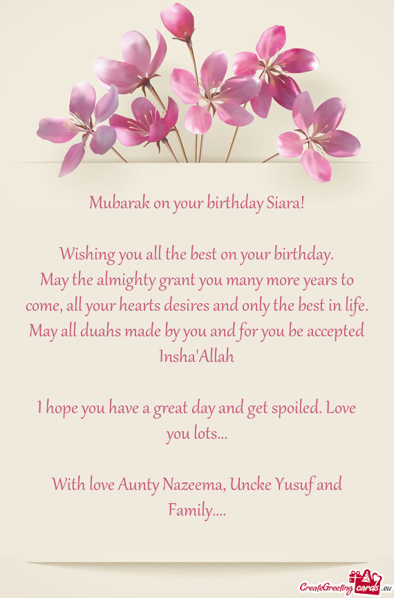 Mubarak on your birthday Siara