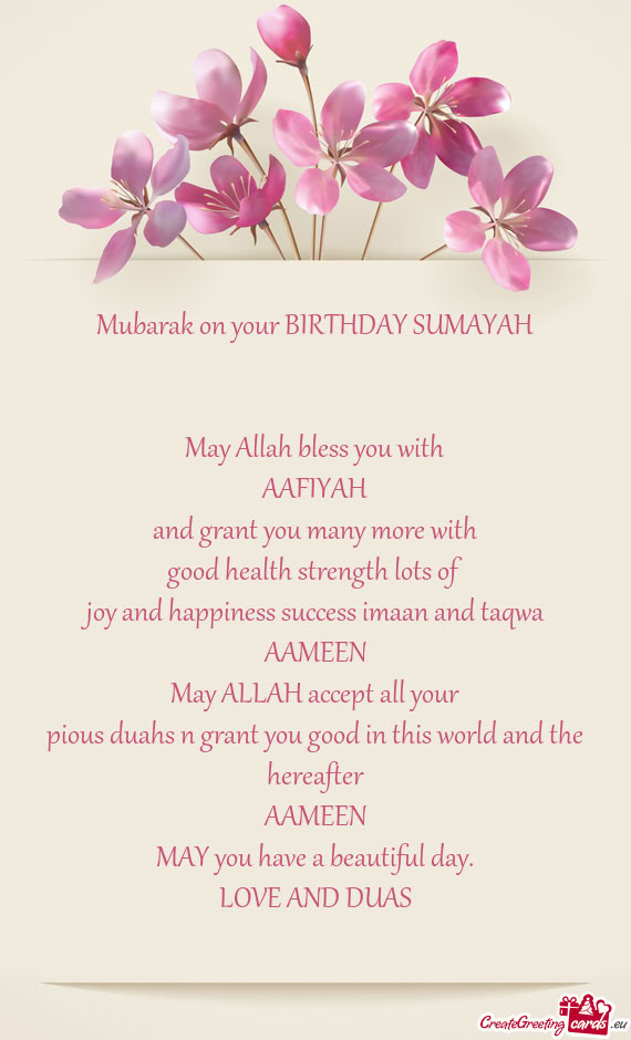 Mubarak on your BIRTHDAY SUMAYAH
