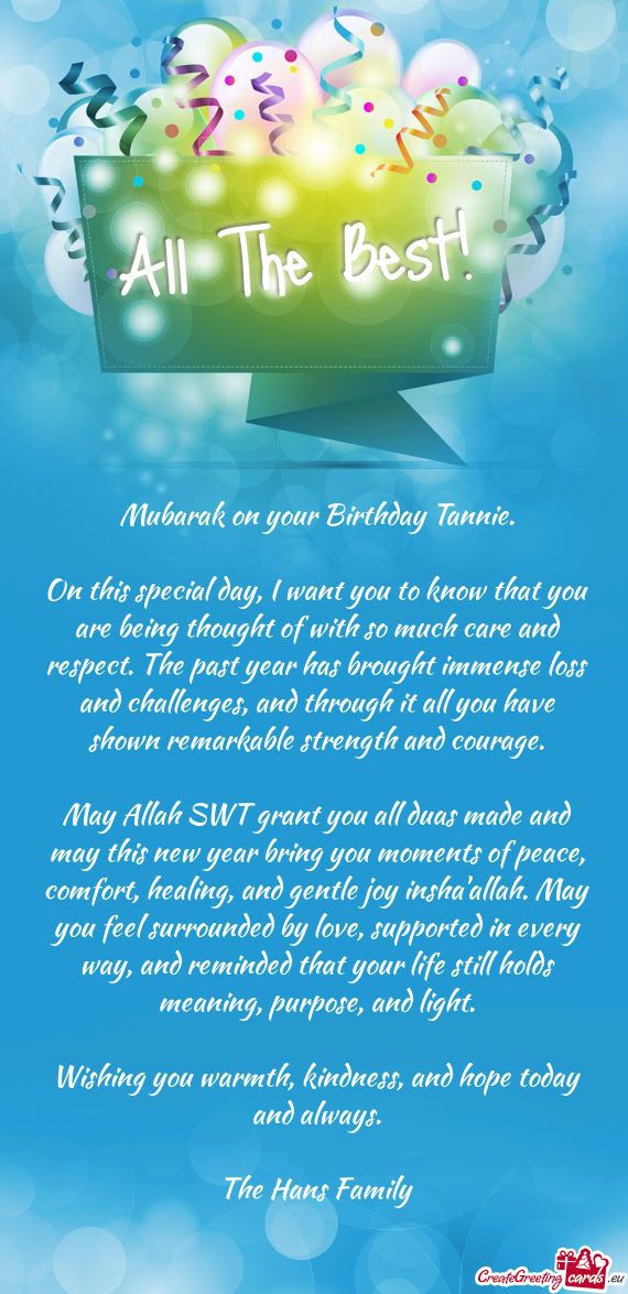 Mubarak on your Birthday Tannie