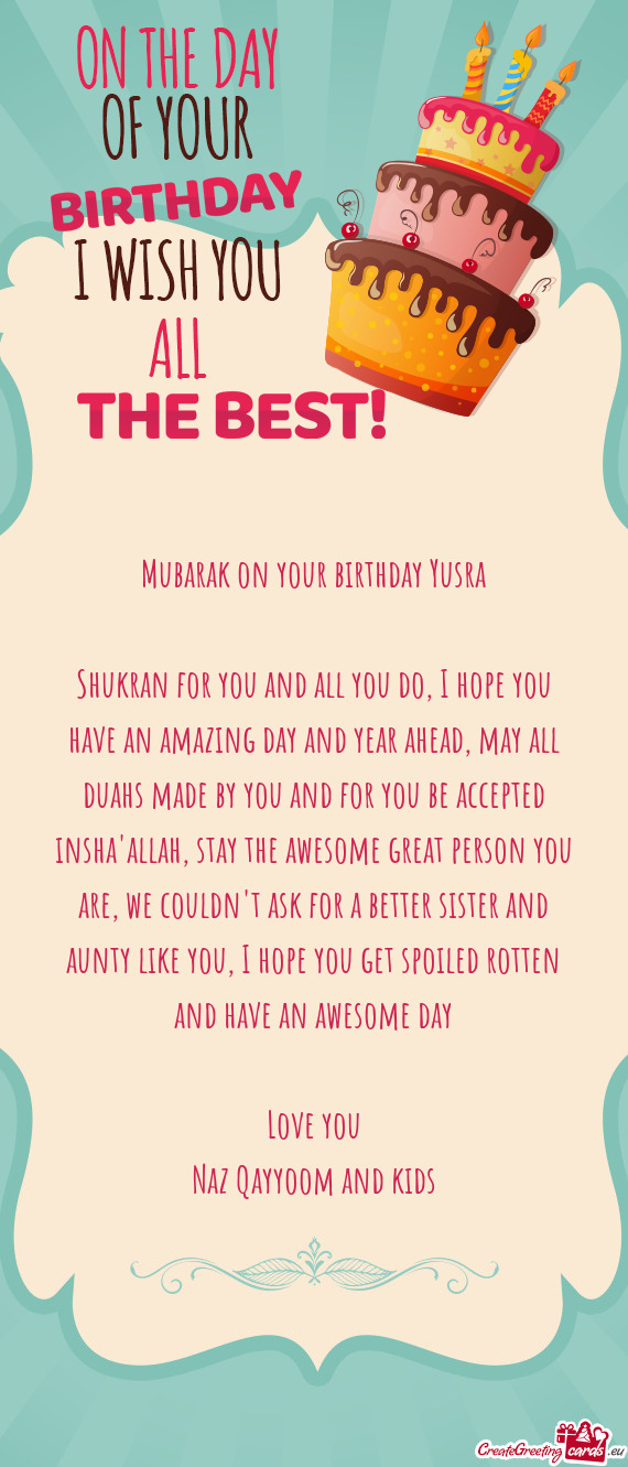 Mubarak on your birthday Yusra