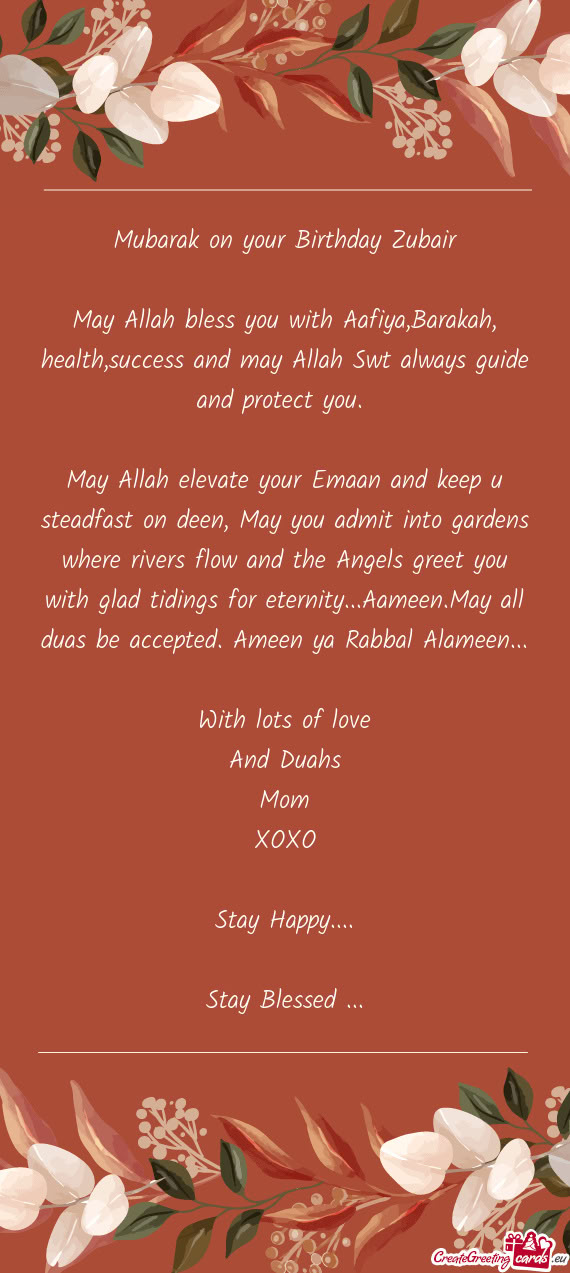 Mubarak on your Birthday Zubair