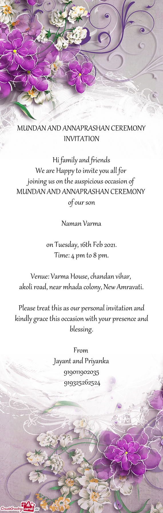 MUNDAN AND ANNAPRASHAN CEREMONY INVITATION