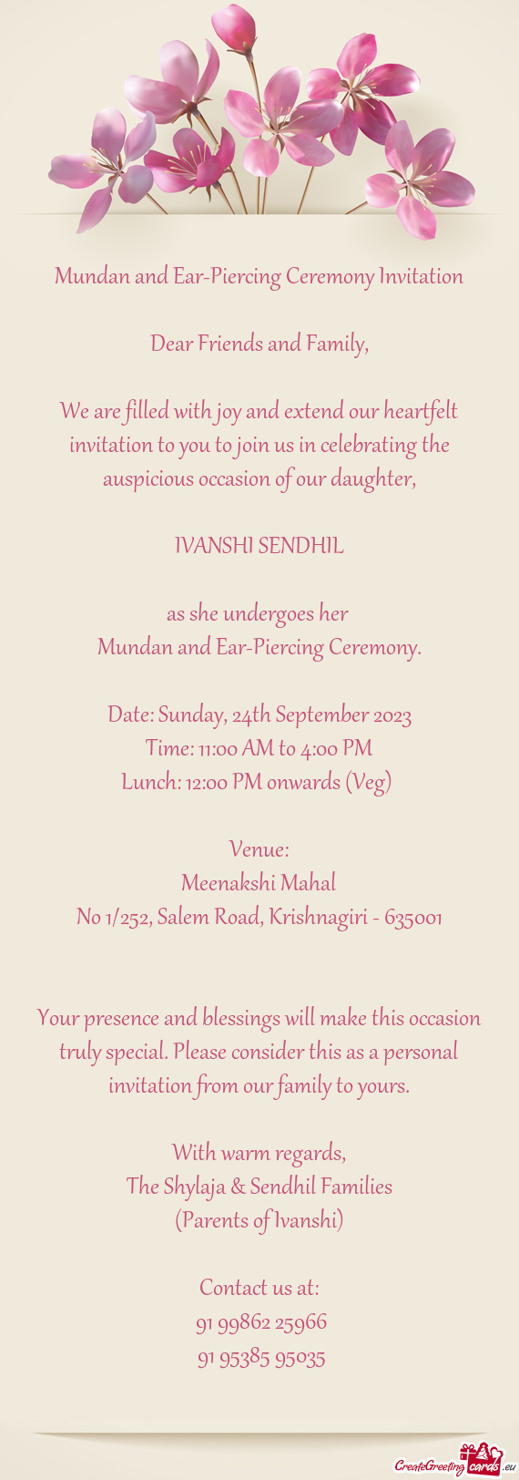 Mundan and Ear-Piercing Ceremony Invitation