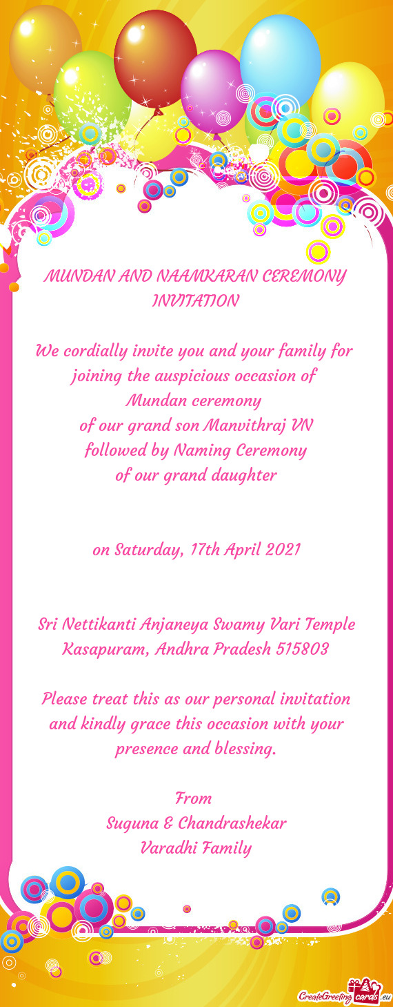 MUNDAN AND NAAMKARAN CEREMONY INVITATION