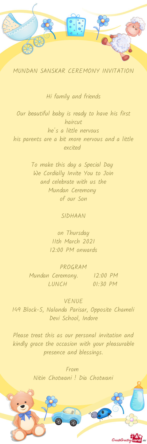 Mundan Ceremony.  12:00 PM