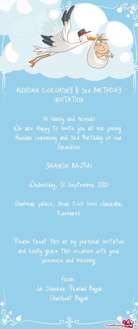 MUNDAN CEREMONY & 3rd BIRTHDAY INVITATION