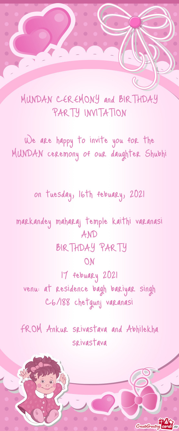 MUNDAN CEREMONY and BIRTHDAY PARTY INVITATION