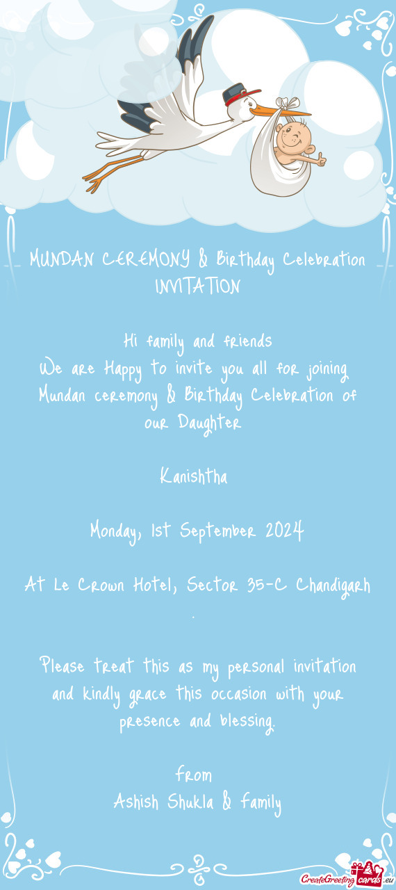 MUNDAN CEREMONY & Birthday Celebration INVITATION