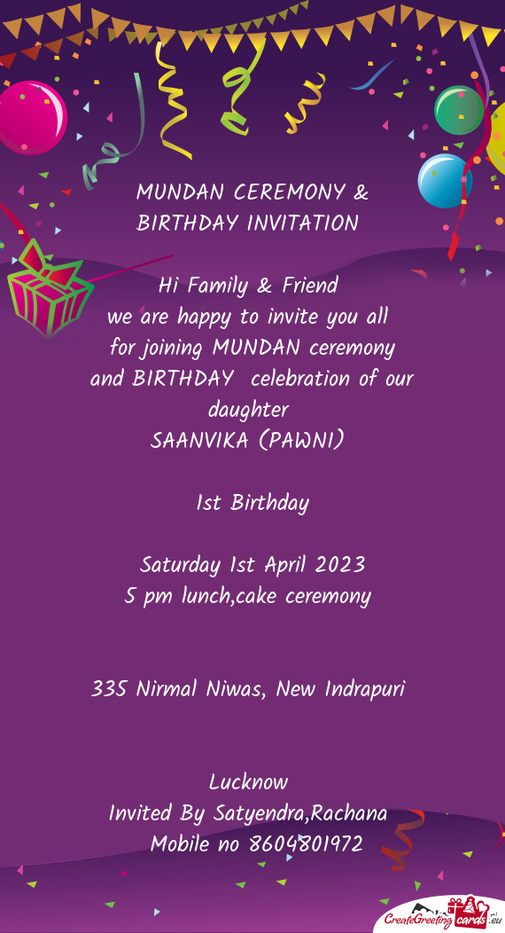 MUNDAN CEREMONY & BIRTHDAY INVITATION