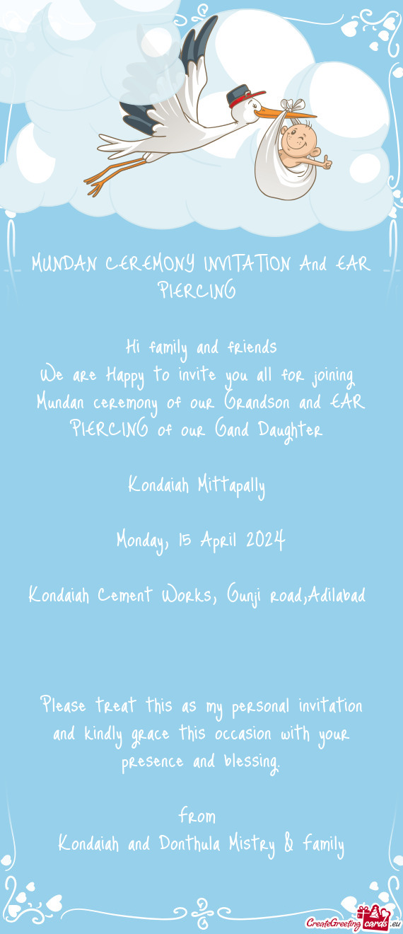 MUNDAN CEREMONY INVITATION And EAR PIERCING