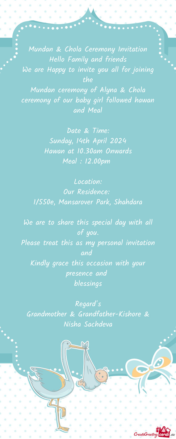 Mundan & Chola Ceremony Invitation