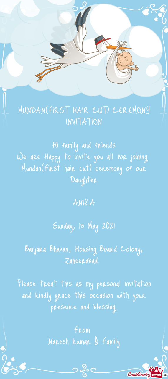 MUNDAN(FIRST HAIR CUT) CEREMONY INVITATION