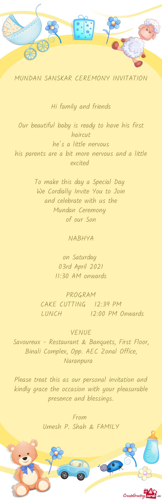 MUNDAN SANSKAR CEREMONY INVITATION