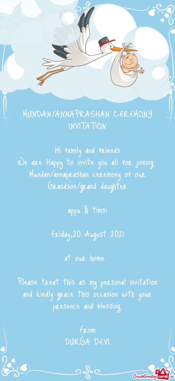 MUNDAN/ANNAPRASHAN CEREMONY INVITATION