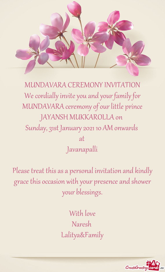 MUNDAVARA CEREMONY INVITATION