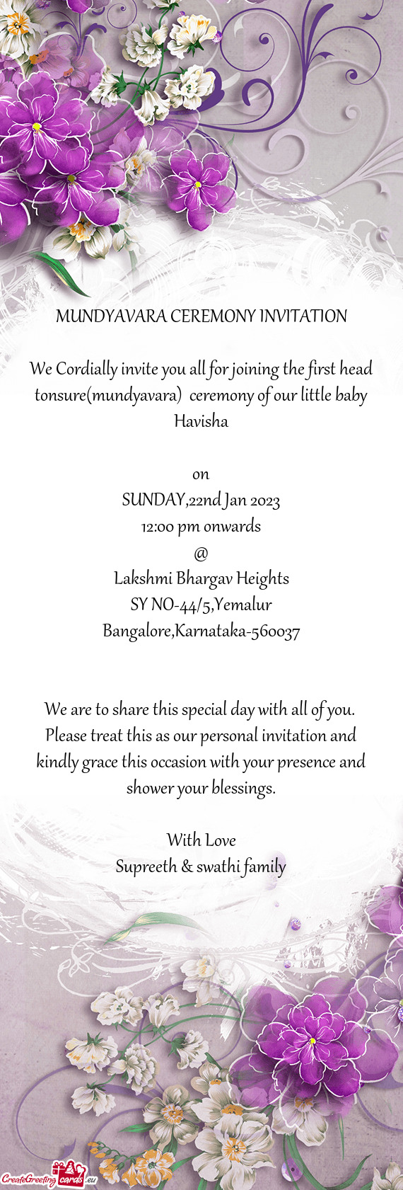 MUNDYAVARA CEREMONY INVITATION