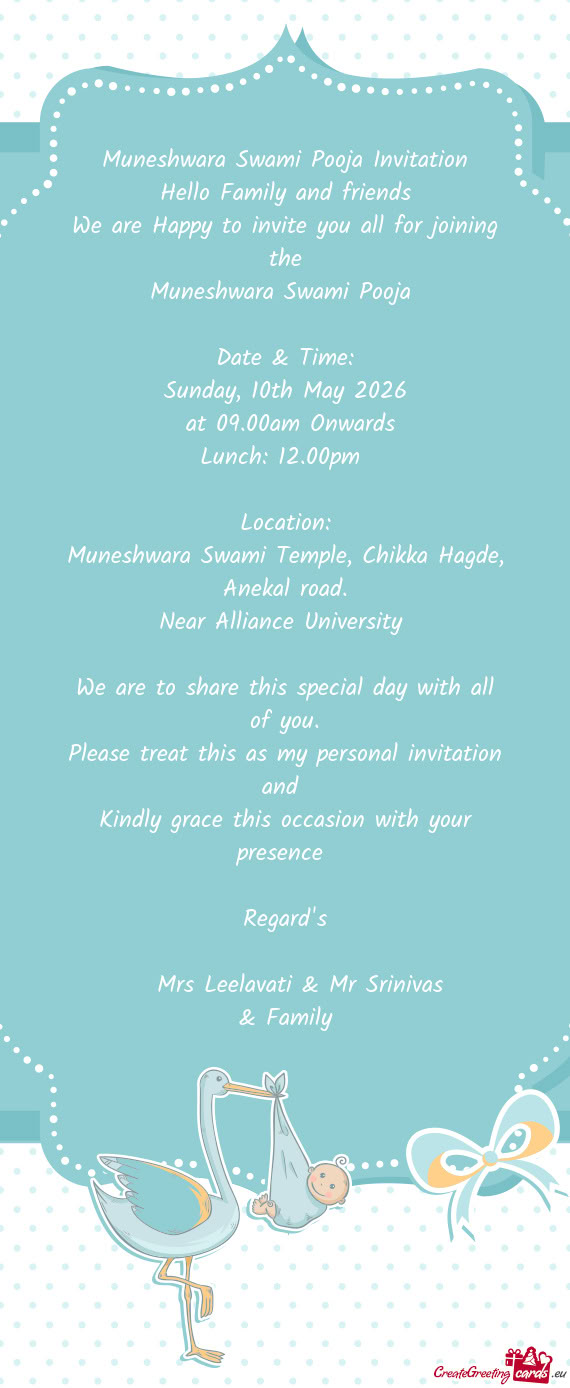 Muneshwara Swami Pooja Invitation