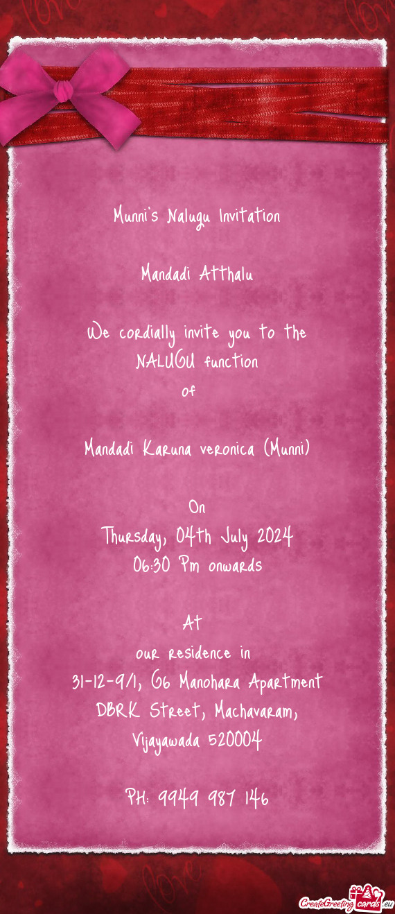 Munni`s Nalugu Invitation