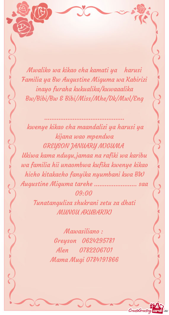 Mwaliko wa kikao cha kamati ya harusi