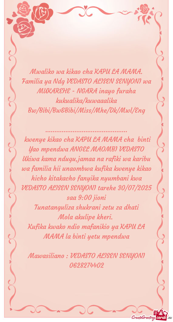 Mwaliko wa kikao cha KAPU LA MAMA