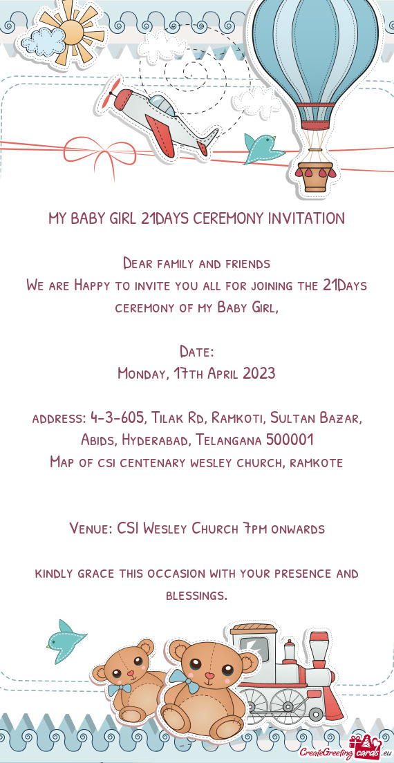 MY BABY GIRL 21DAYS CEREMONY INVITATION