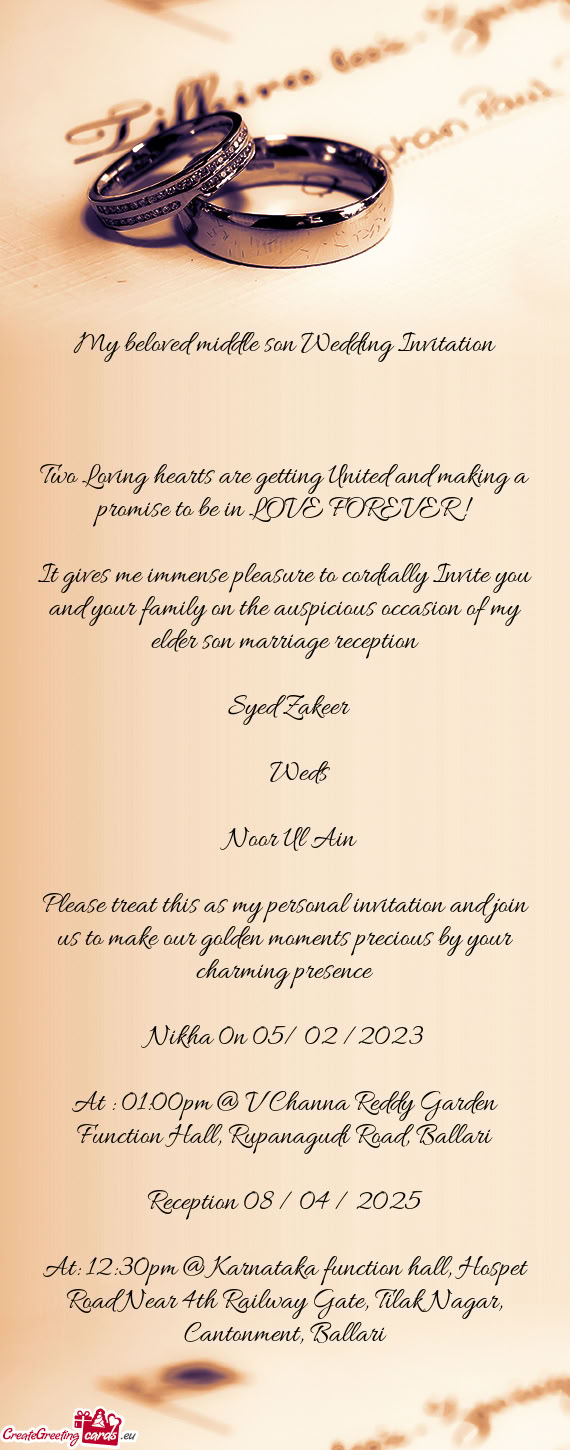 My beloved middle son Wedding Invitation