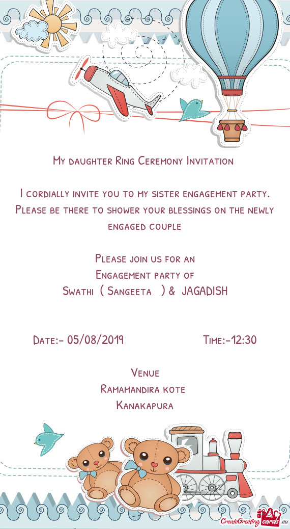 My daughter Ring Ceremony Invitation