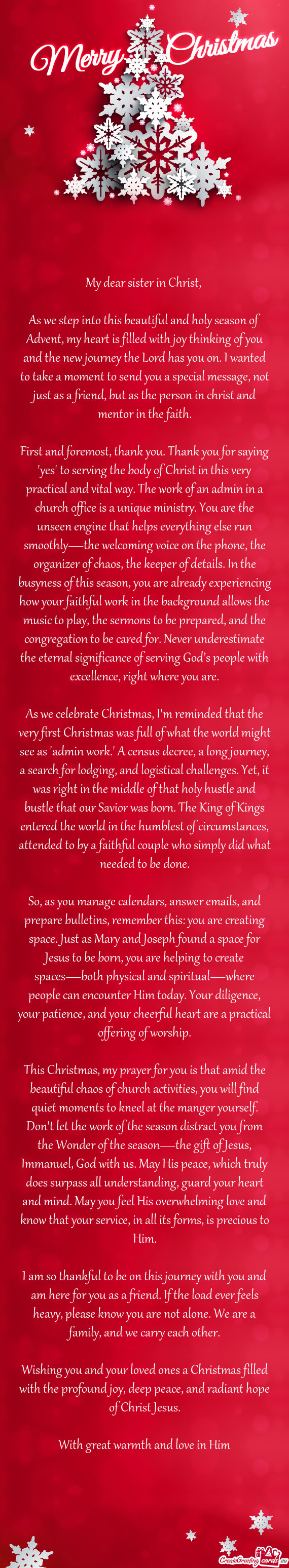 My dear sister in Christ