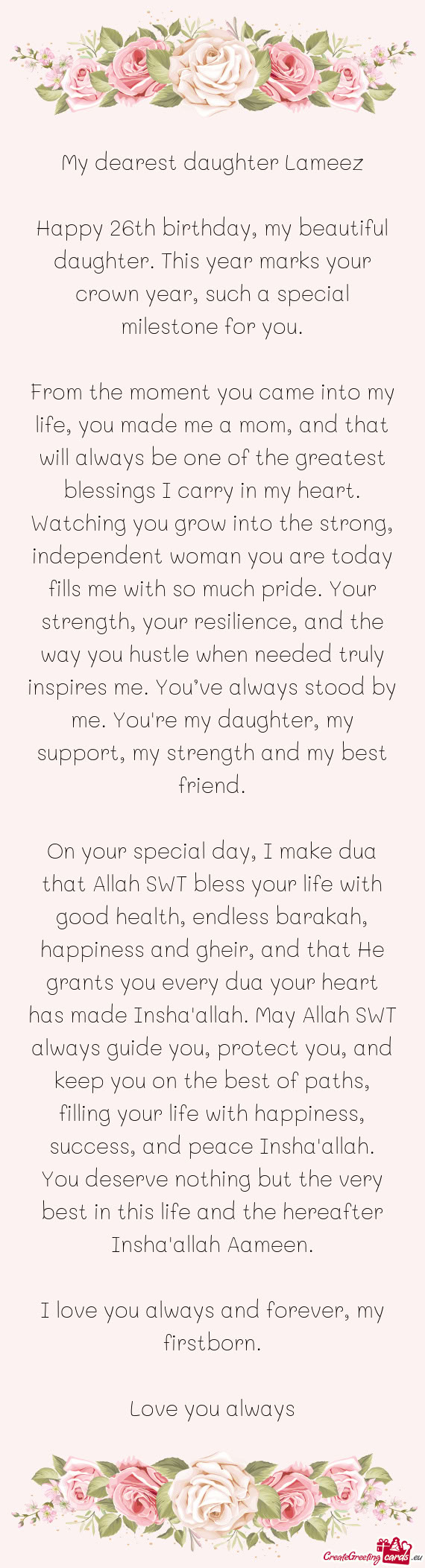 My dearest daughter Lameez