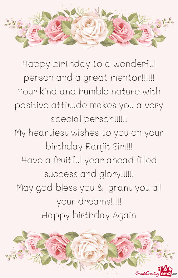 My heartiest wishes to you on your birthday Ranjit Sir