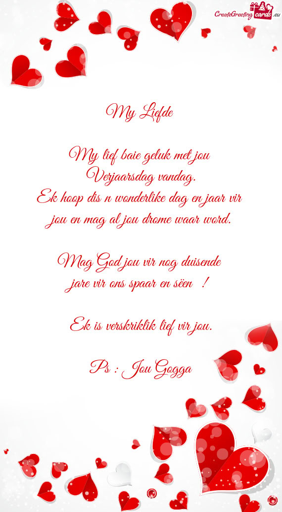 My lief baie geluk met jou