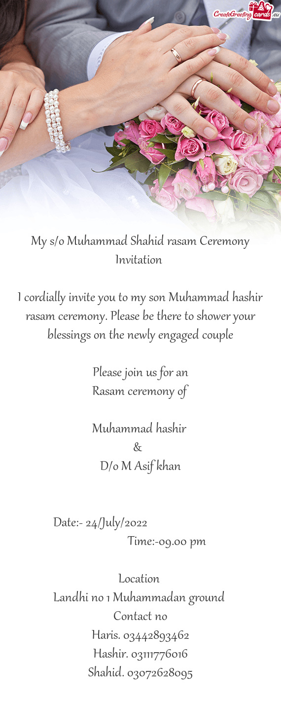 My s/o Muhammad Shahid rasam Ceremony Invitation