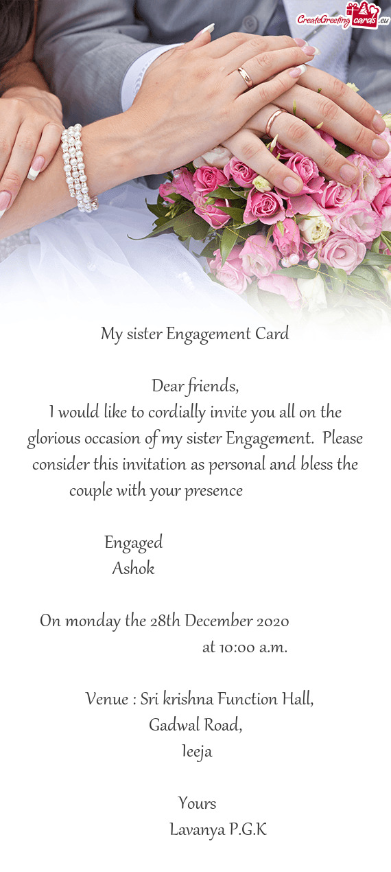 My sister Engagement Card