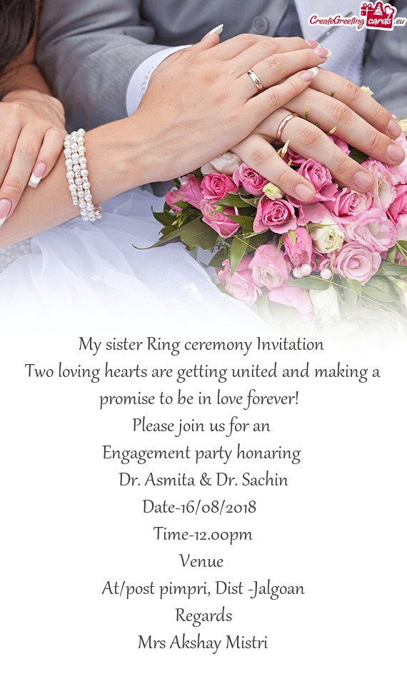 My sister Ring ceremony Invitation