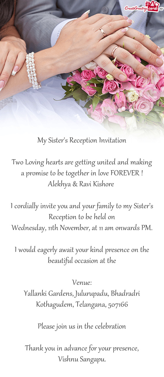 My Sister's Reception Invitation