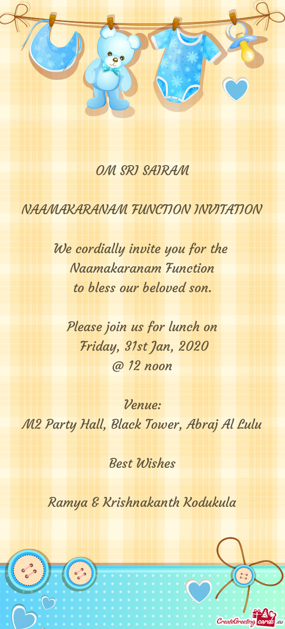 NAAMAKARANAM FUNCTION INVITATION