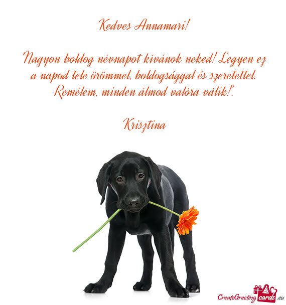 "Nagyon boldog névnapot kívánok neked! Legyen ez a napod tele örömmel, boldogsággal és szeret