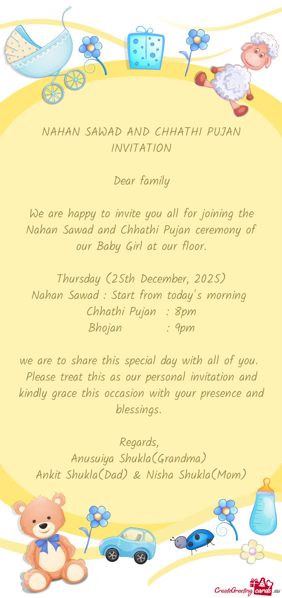 NAHAN SAWAD AND CHHATHI PUJAN INVITATION
