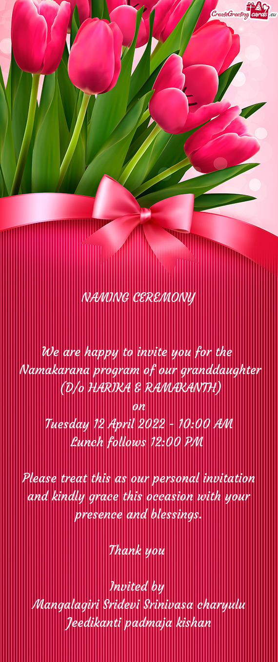 Namakarana program of our granddaughter