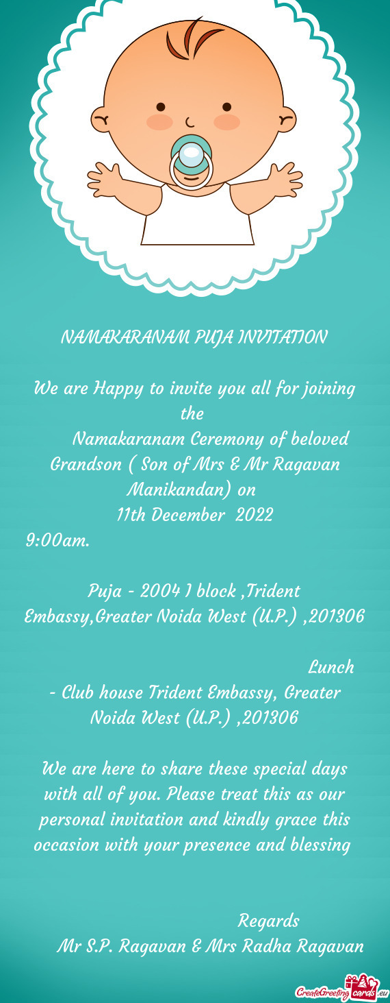 NAMAKARANAM PUJA INVITATION