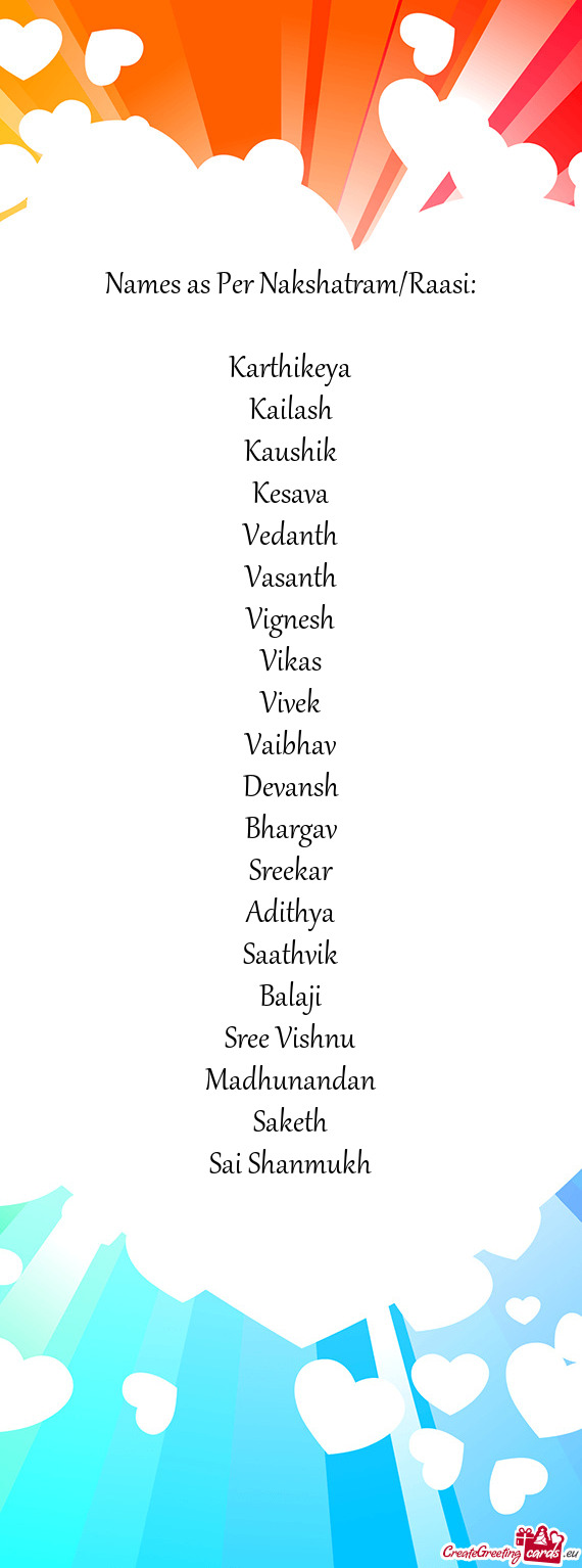 Names as Per Nakshatram/Raasi: