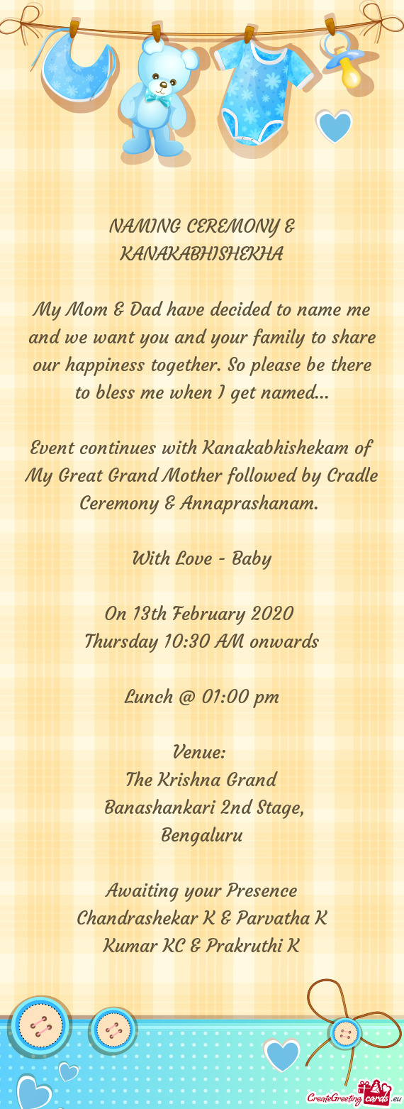 NAMING CEREMONY & KANAKABHISHEKHA