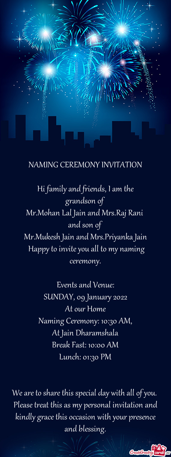 Naming Ceremony: 10:30 AM