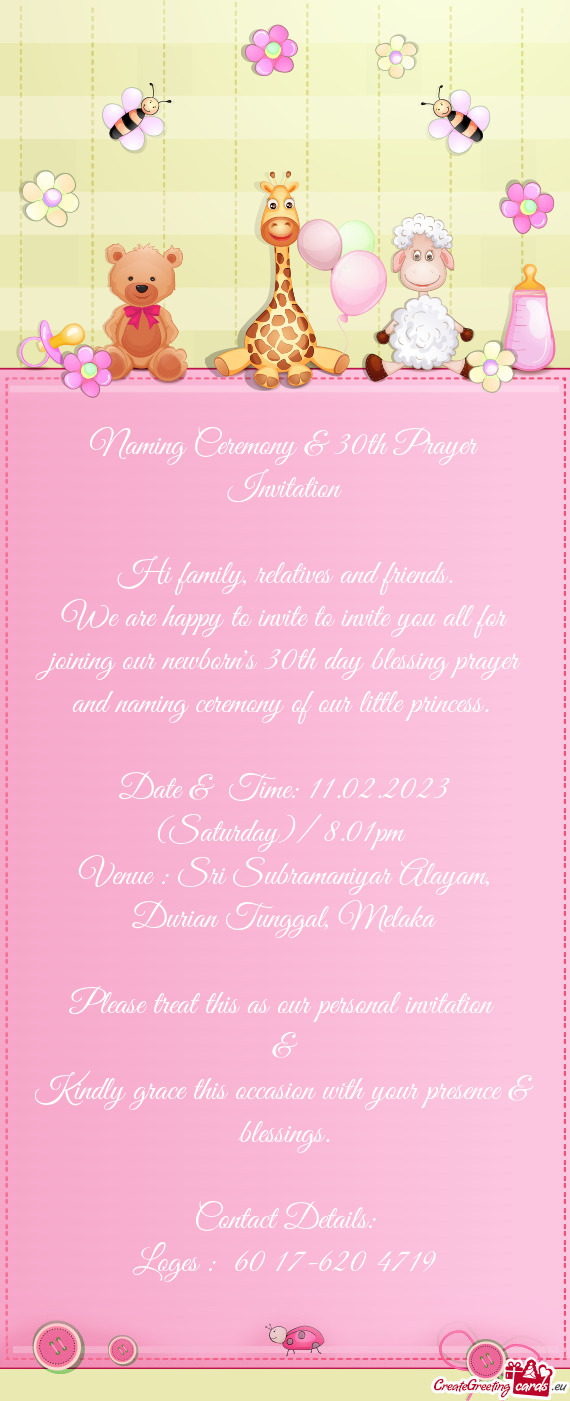 Naming Ceremony & 30th Prayer Invitation