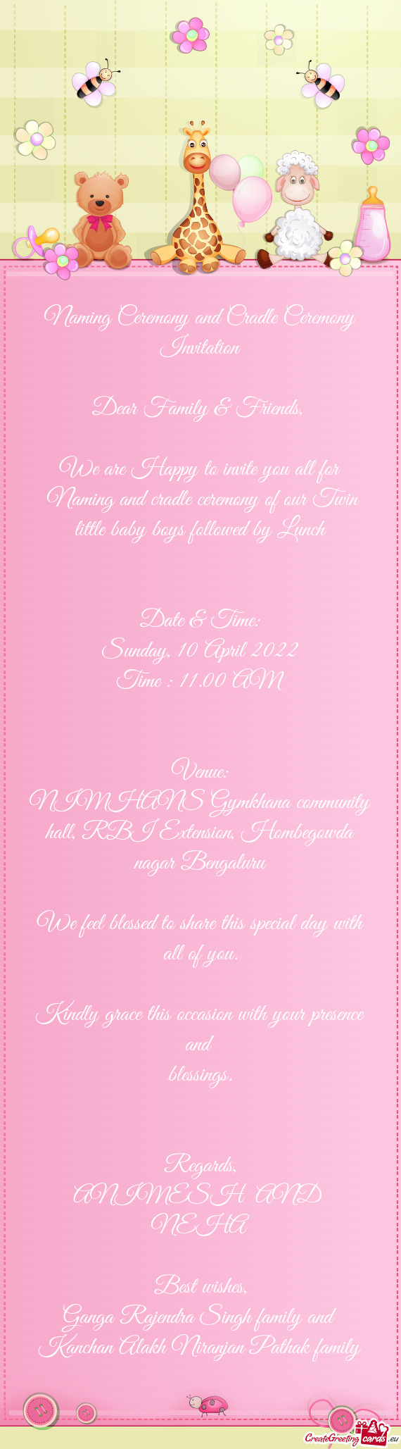 Naming Ceremony and Cradle Ceremony Invitation