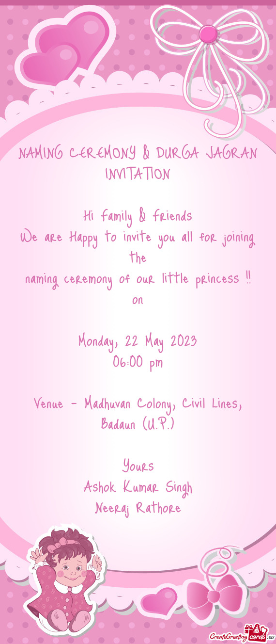 NAMING CEREMONY & DURGA JAGRAN INVITATION