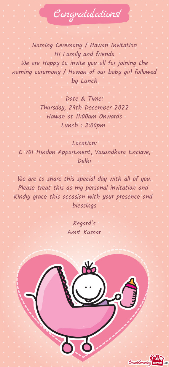 Naming Ceremony / Hawan Invitation